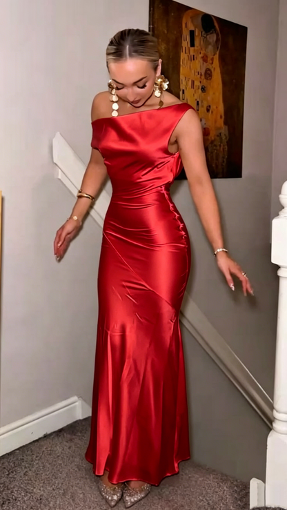Sexy Yellow Satin Long Prom Dresses Off The Shoulder Mermaid For Women N4186