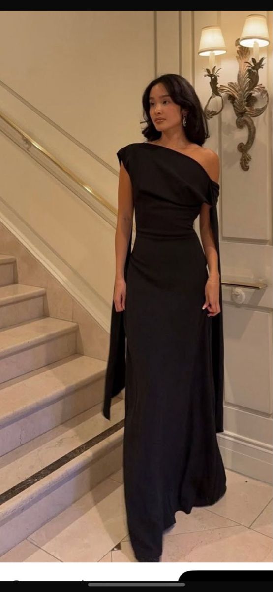Charming Sheath One Shoulder Black Satin Long Prom Dresses Evening Outfits Formal Dress N1002