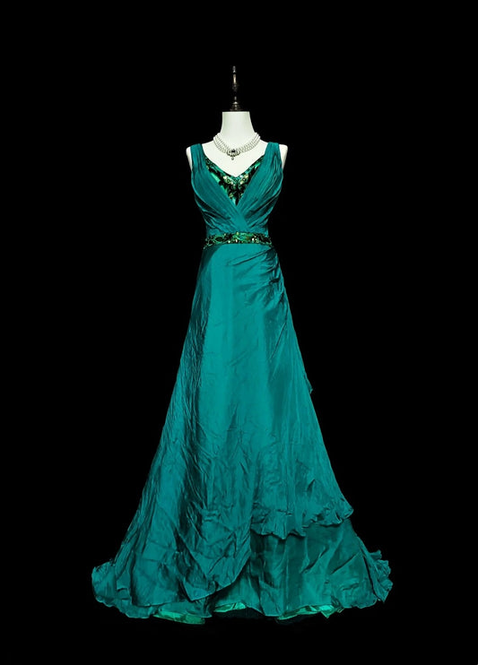 Modest A line V Neck Green With Beaded Bodice College Formal Outfit Long Prom Graduation Dresses For Teens N1296