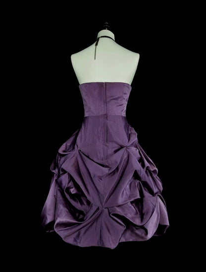 Unique Ball Gown Sweetheart Purple Satin Inspo 2000s Hoco Gowns Short Inspo Homecoming Dresses N1746
