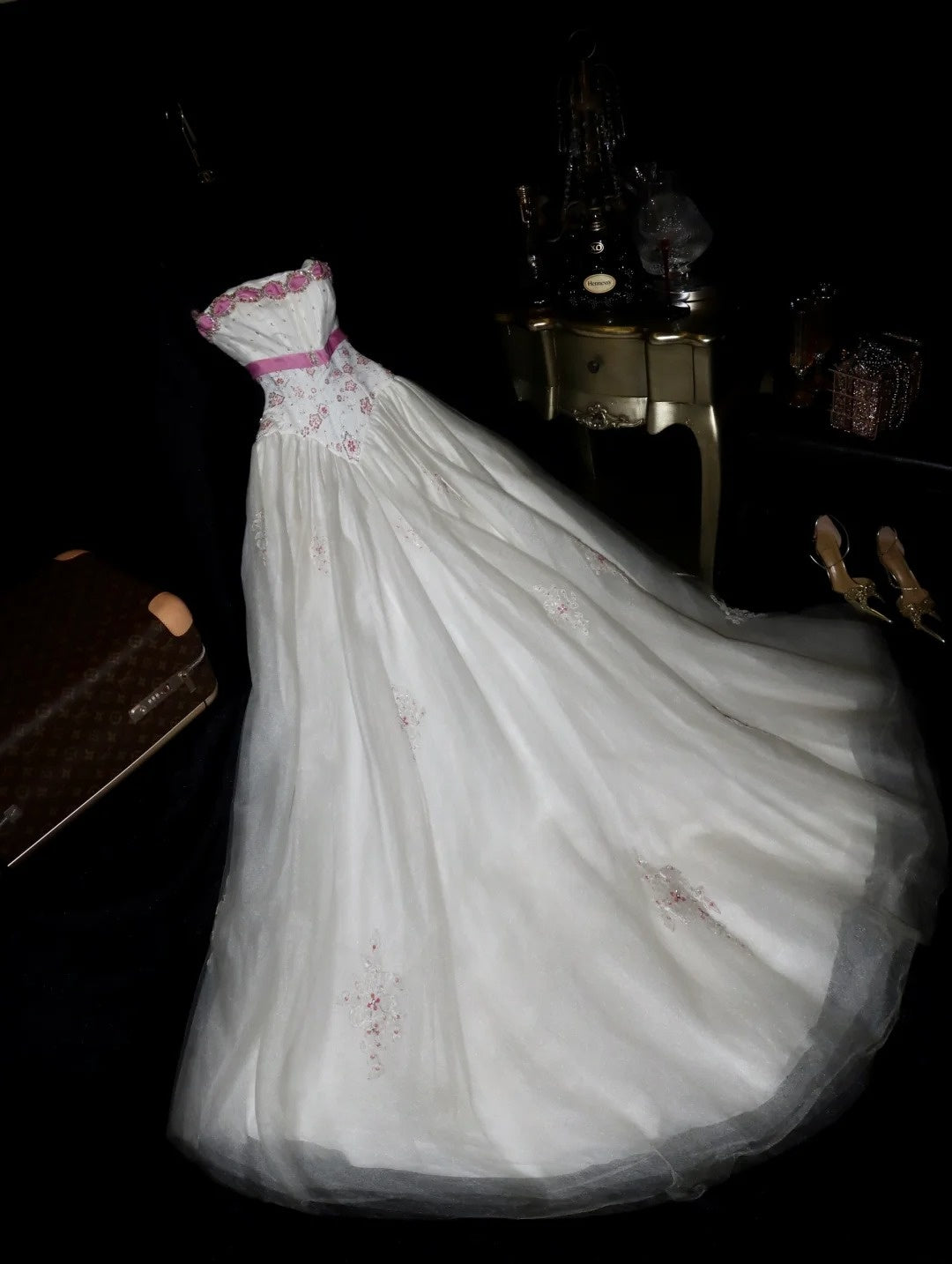 Charming Ball Gown Strapless White Tulle With Beading Long Prom Dresses Formal Outfits Evening Dress RB8267