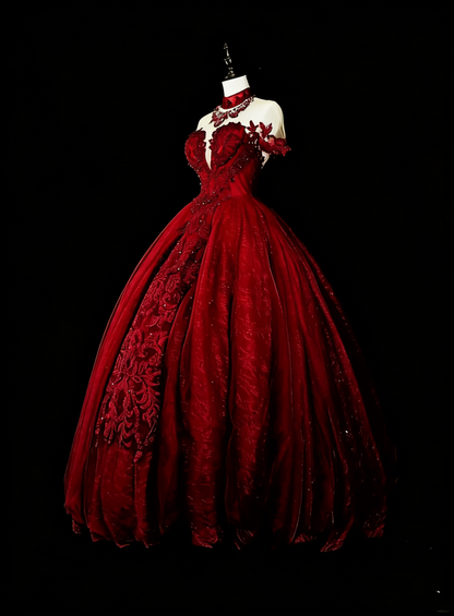 Vintage Prom Dresses Ball Gown Jewel Neck Burgundy With Beading Lace 1980s Long Formal Gown N2706