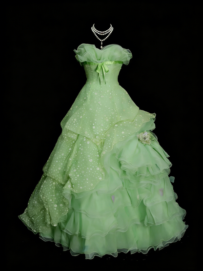 Modest Ball Gown Sweetheart Green Organza 80s Long Prom Dresses Inspiration Party Gowns Vintage Sweet 16 Dress N1311
