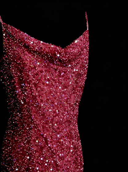 Vintage Fashion Night Aesthetic Mermaid Spaghetti Straps 80s 70s 90s Sequins College Formal Outfit Long Prom Graduation Dresses N1149