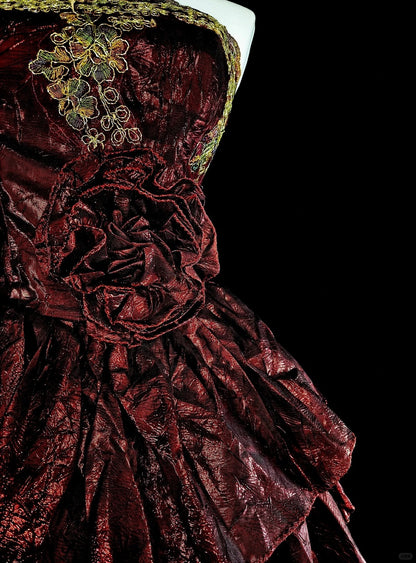 Vintage Ball Gown Strapless Burgundy Taffeta Short Inspo 2000s Hoco Gowns Inspo Homecoming Dresses N1611