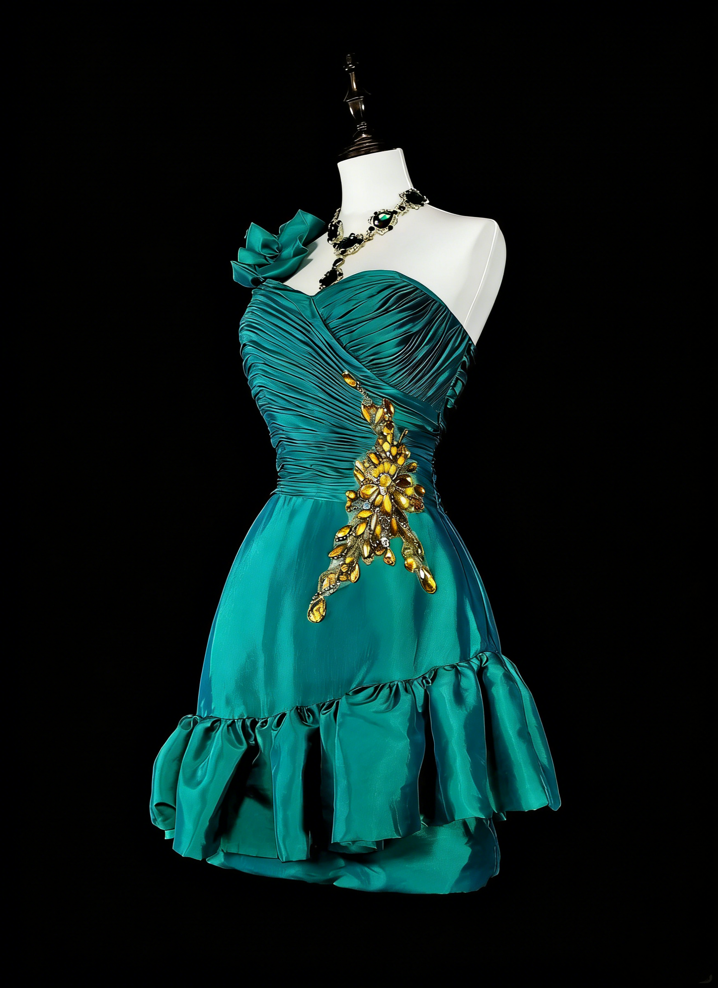 Pretty Sheath One Shoulder Green Satin Graduation Short Mini Homecoming Dresses Hoco Dress N2717