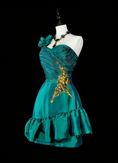 Pretty Sheath One Shoulder Green Satin Graduation Short Mini Homecoming Dresses Hoco Dress N2717