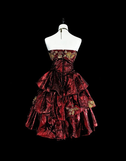 Vintage Ball Gown Strapless Burgundy Taffeta Short Inspo 2000s Hoco Gowns Inspo Homecoming Dresses N1611