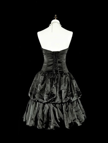 Ball Gown Strapless Black Little Short Mini Party Dress Satin Homecoming Dresses N2159