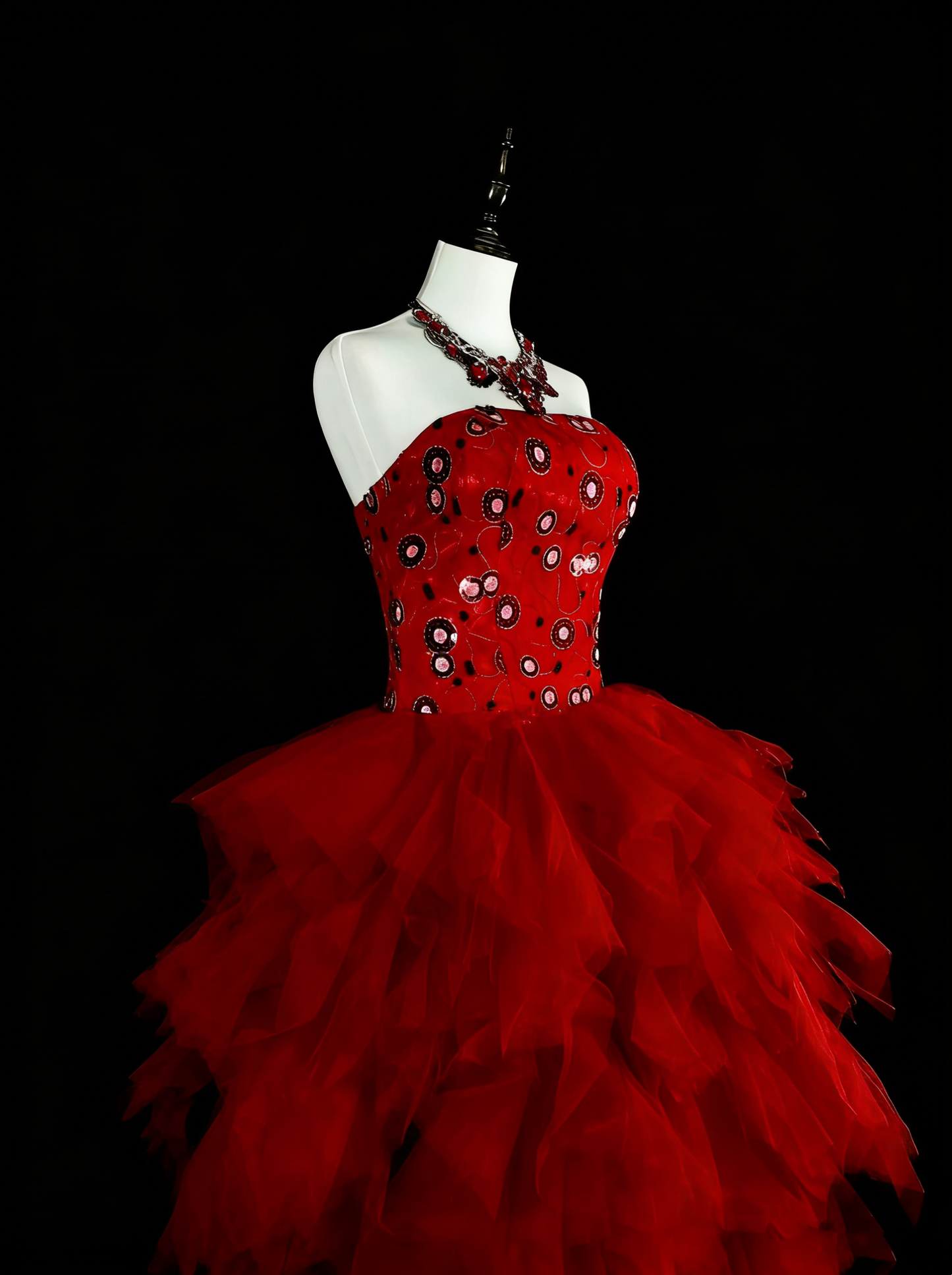 Unique Ball Gown Strapless Tulle Red Inspo 2000s Hoco Gowns Short Inspo Homecoming Dresses N1747