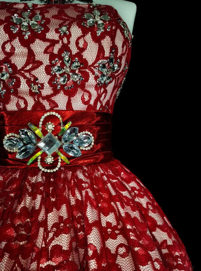 Unique Ball Gown Strapless Lace Red Inspo Vintage Fashion 2000s Hoco Gowns Short Inspo Homecoming Dresses N2010