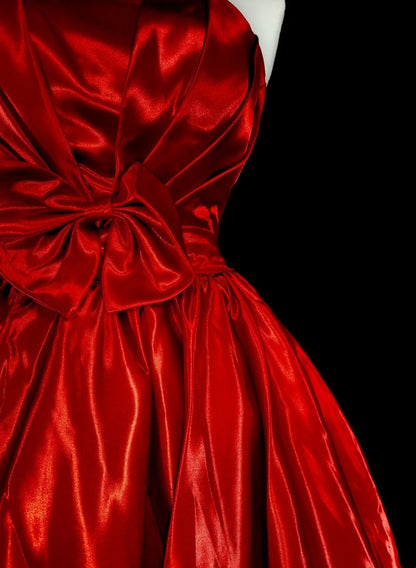Unique Ball Gown Strapless Satin Red Inspo 2000s Hoco Gowns Short Inspo Homecoming Dresses N1749