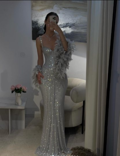 Sexy Mermaid Spaghetti Strap Sequins Navy Blue Long Prom Dresses Party Dress 19th Birthday Outfits Graduation Gown N881