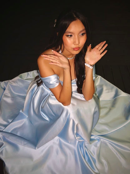 Light Sky Blue Prom Dress Off The Shoulder A line Grad Formal Gown Long Graduation Outfits For Women RB9547