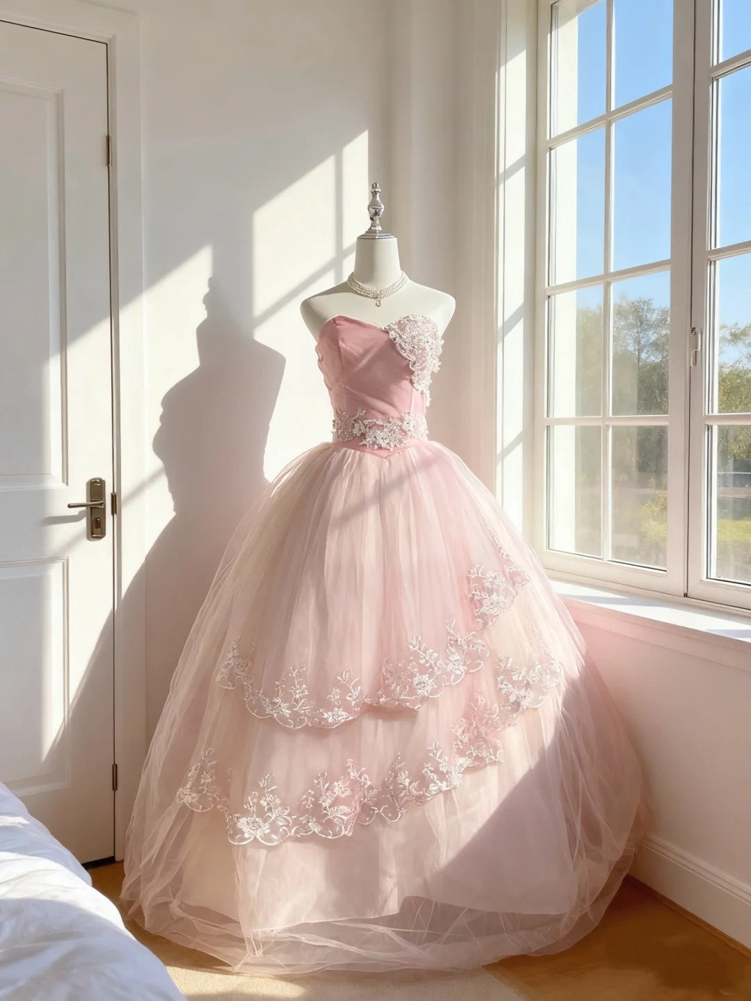 Beautiful Ball Gown Sweethart Pink Lace-adorned With Appliqued Quince Dress Long Sweet 16 Quinceanera Dresses Vestido de princesa RB4490