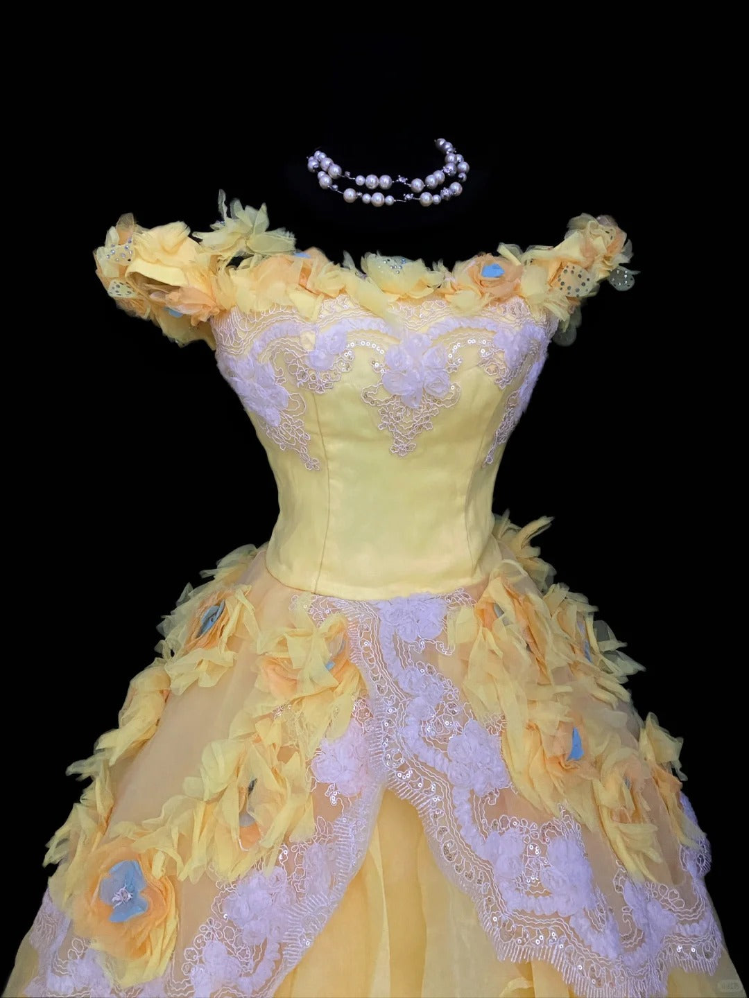 Princess Ball Gown Off The Shoulder Yellow Long Lace Sweet 16 Dresses Seventeen Quince Dress RB4020