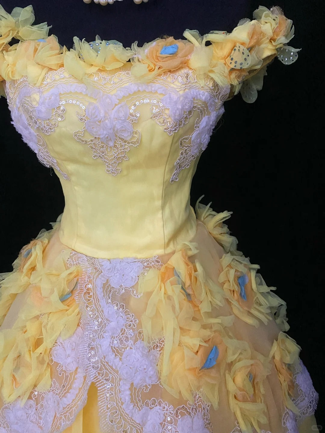 Princess Ball Gown Off The Shoulder Yellow Long Lace Sweet 16 Dresses Seventeen Quince Dress RB4020