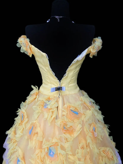 Princess Ball Gown Off The Shoulder Yellow Long Lace Sweet 16 Dresses Seventeen Quince Dress RB4020
