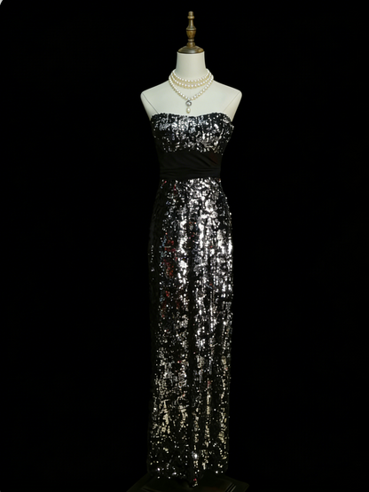 Classy A Line Strapless Sequins Long Senior Prom dresses High School Formal Dresses N1245