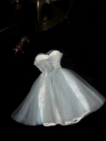 Modest Homecoming Dresses Outfit inspo Ball Gown Strapless Blue Tulle 16th Birthday Cocktail Ideas Outfits RB8268