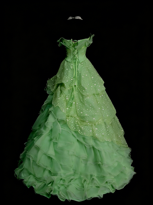 Modest Ball Gown Sweetheart Green Organza 80s Long Prom Dresses Inspiration Party Gowns Vintage Sweet 16 Dress N1311