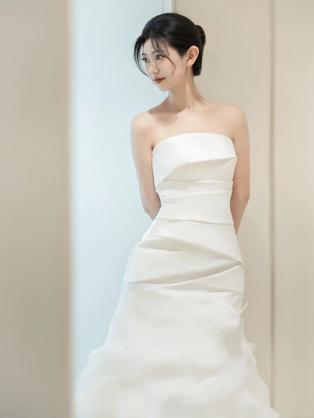 Vintage Mermaid Strapless Sleeveless White Fitted Pleated Long Wedding Dress Bride Gown Wedding Dresses RB1877