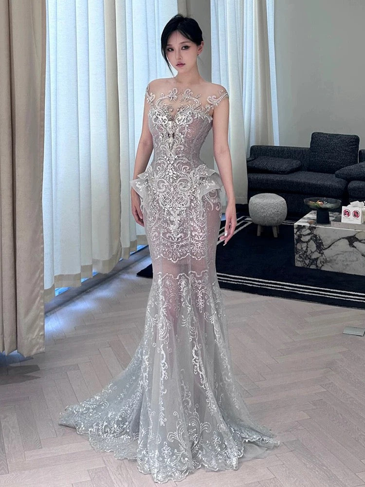 Sparkly Mermaid Sweetheart Silver Sequin Long Prom Dresses Senior Graduation Dance Evening Outfits N038