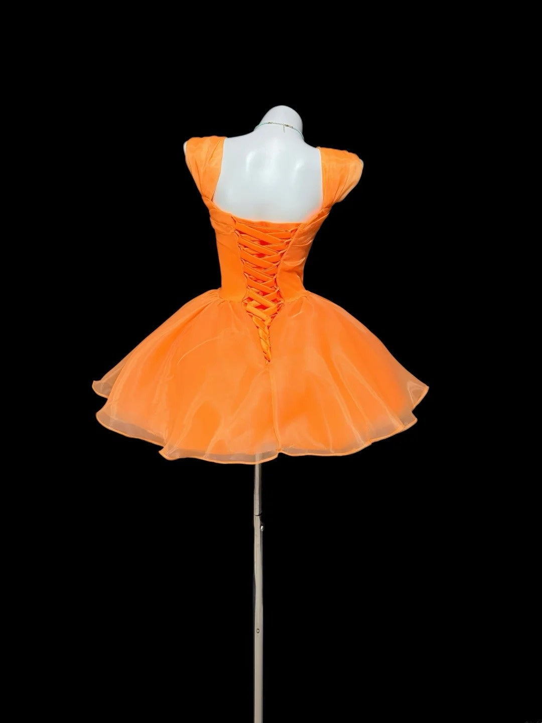 Cute Ball Gown Square Neck Orange Organza High School Ideas Homecoming Dress Inspo Birthday Dresses Senior Graduation Outfits RB7211
