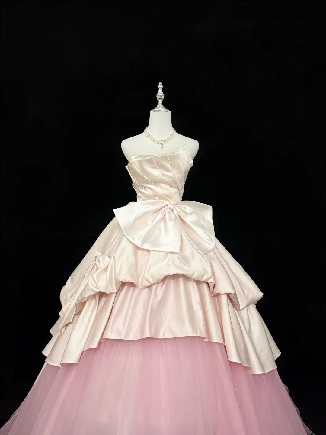 Cute Sweet 16 Dresses Long Ball Gown Strapless Blush Pink Satin Tulle Formal Sweet Sixteen Birthday Gown RC0262