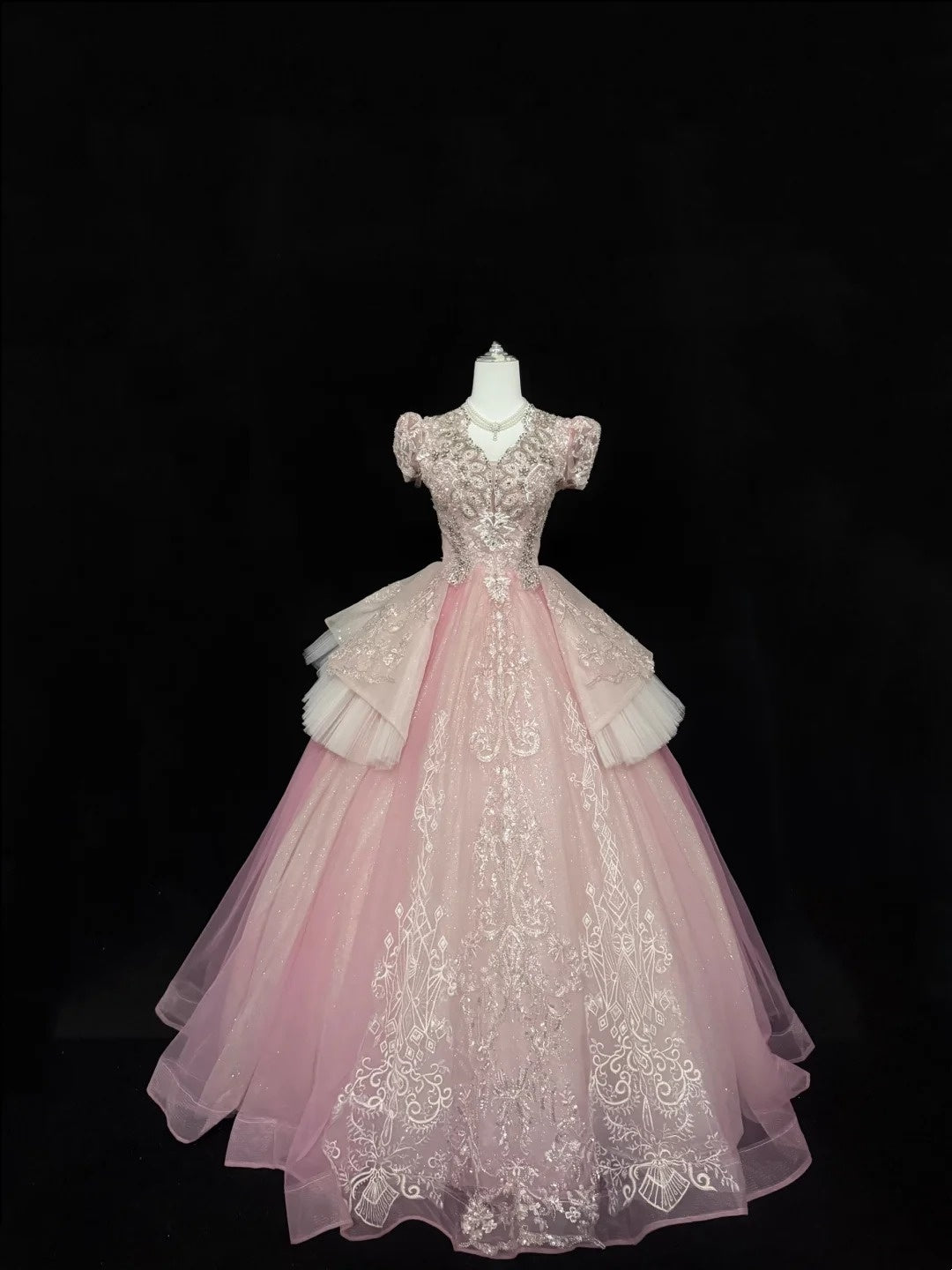 Sweet 16 Dresses Long Ball Gown V Neckline Pink With Lace Appliques Sweet Sixteen Birthday Gown RC0316