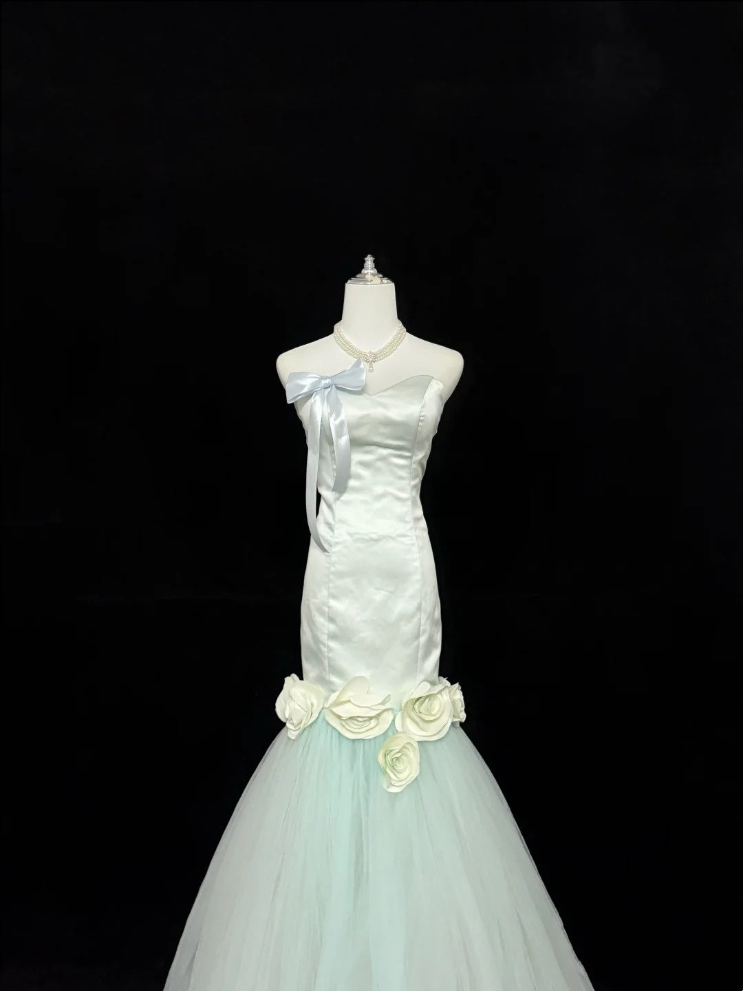Prom Dress Long Floor Length Mermaid Sweetheart Tulle Sage Green With Flowers Formal Evening Gown For Women RC0307