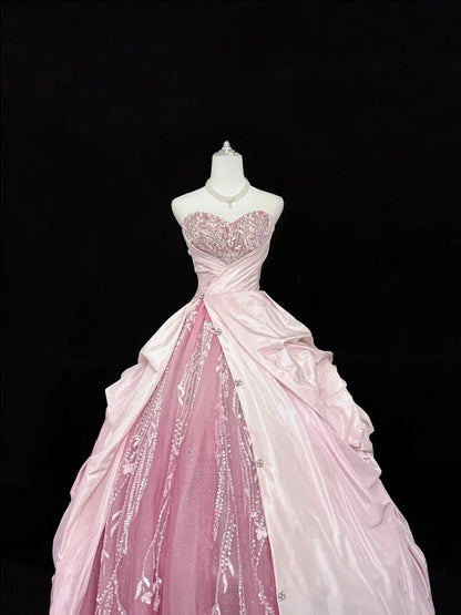 Sweet 16 Dresses Long Ball Gown Sweet Sixteen Long Birthday Dress Sweetheart Pink Tulle Formal Gown RC0288