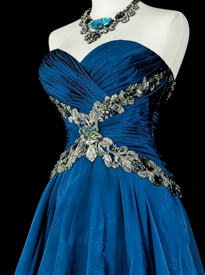 Vintage A Line Sweethart Blue Chiffon Long Prom Gown Party Wear Fashion Dresses N1824