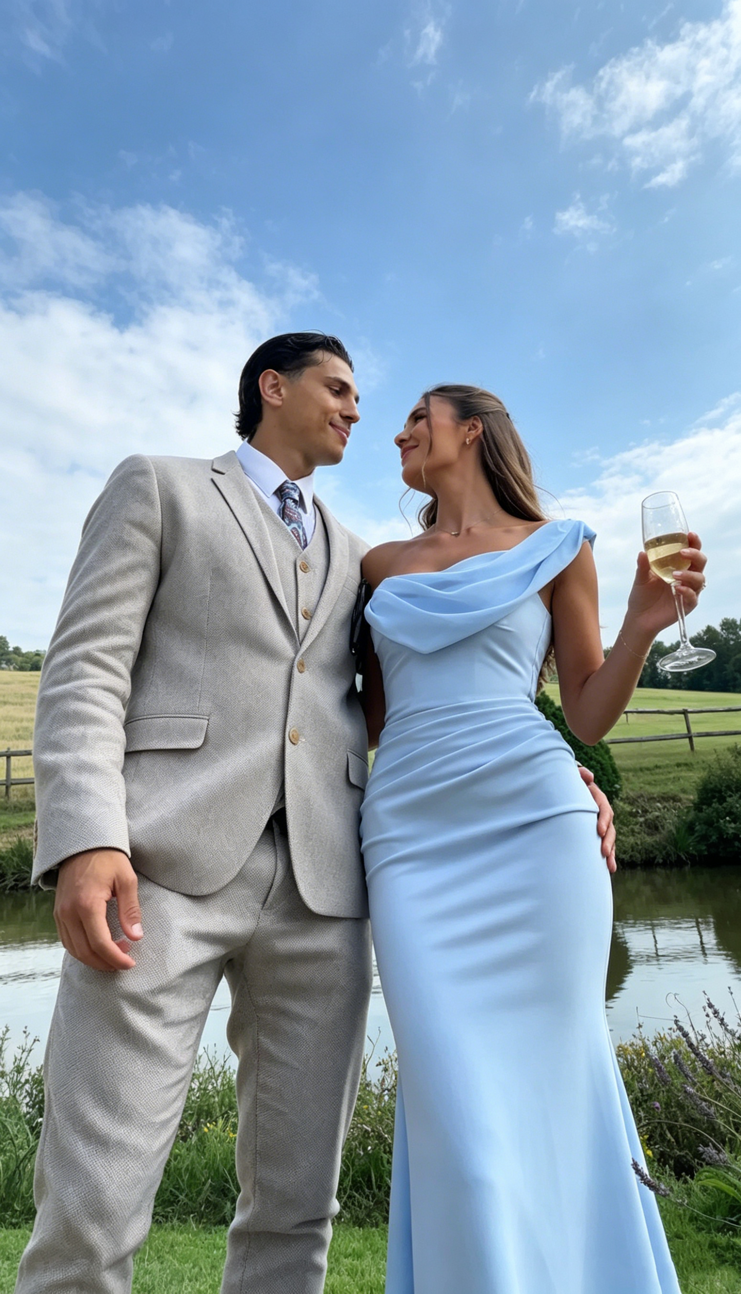 Sexy Mermaid One Shoulder Light Sky Blue Chiffon With Pleated Evening Spring Summer Beach Formal Wedding Guest Dresses N2558