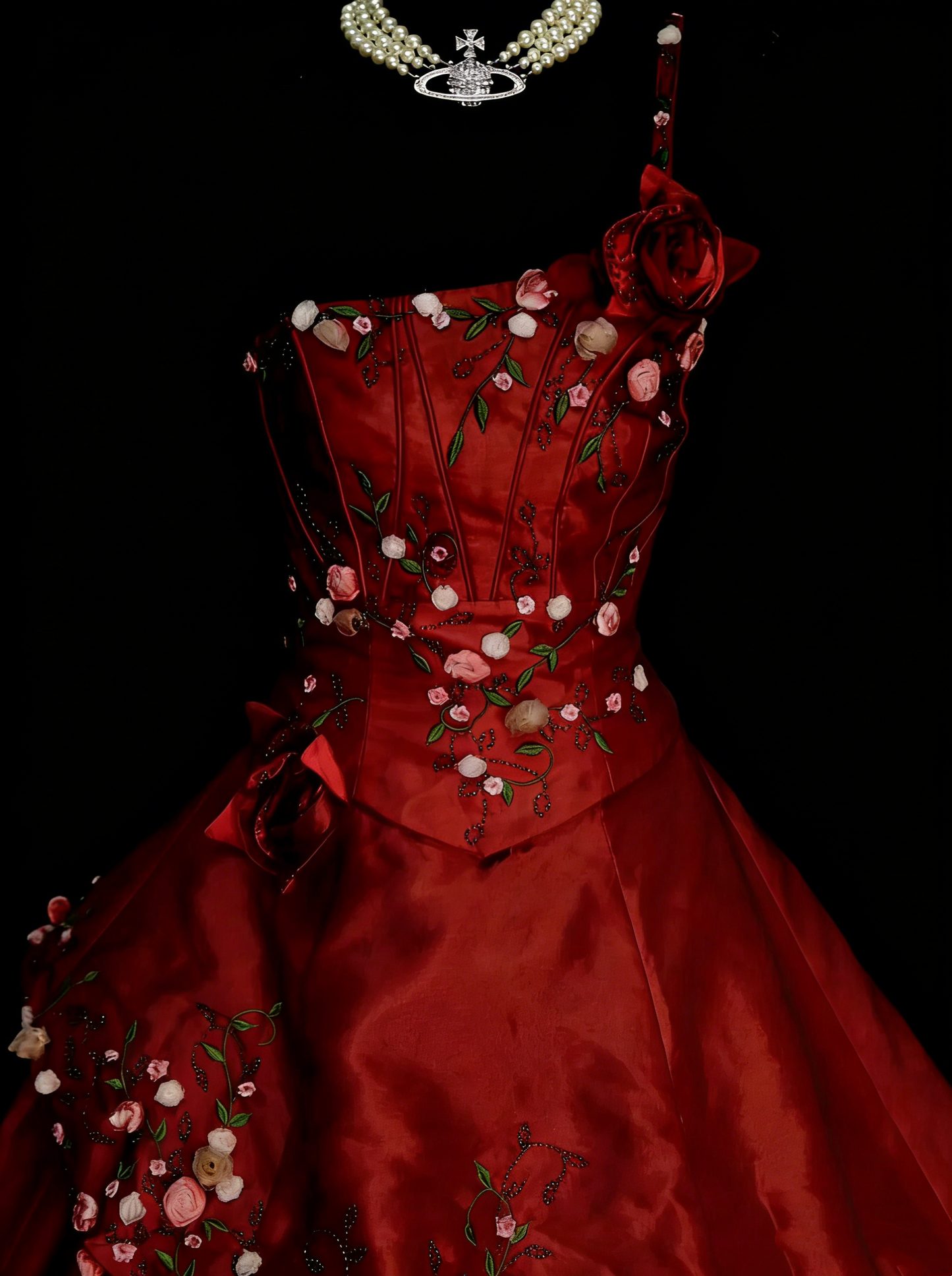 Sweet Ball Gown One Shoulder Dark Red Satin With Tiered Layers Ruffles Long Party Gowns Prom Dresses N2241