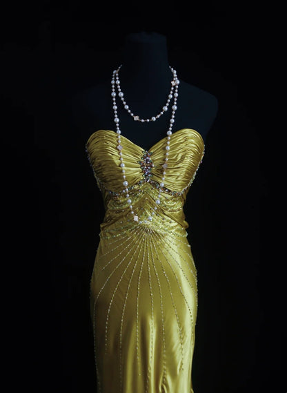 Vintage Prom Dresses Aesthetic 80s Retro Mermaid Sweethert Green Satin Long Formal Outfits N2334