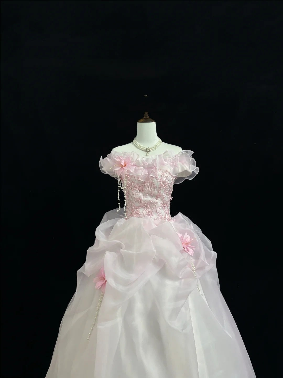 Pink Sweet 16 Dresses Long Ball Gown Off Shoulder With Ruffled Lace Sweet Sixteen Birthday Gown RC0230