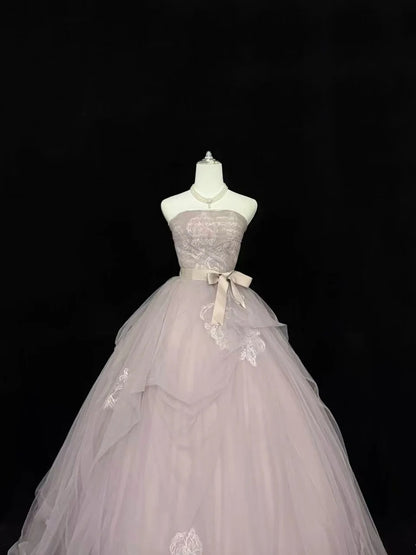 Sweet 16 Dresses Long Ball Gown Sweet Sixteen Long Birthday Dress Strapless Dusty Lilac Tulle Formal Gown RC0295