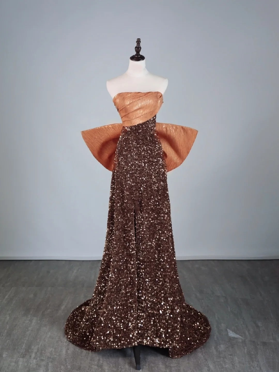 Cute A Line Strapless Brown Sequins Senior Prom Dresses High School Long Formal Dress N1279