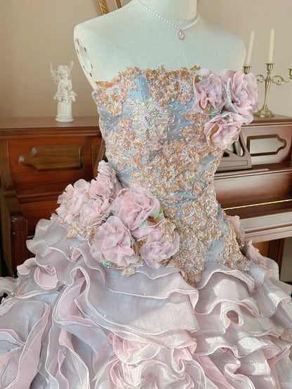 Cute  Ball Gown Strapless With Layers Tiered Sweet 16 Dresses Long 15 Vestidos De Fiesta N2267