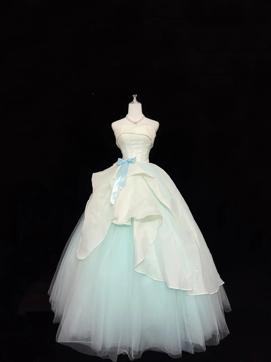 Sweet 15 Quinceanera Dress Ball Gown Strapless Blue With Tiered Long 15th Birthday Gown RC0274