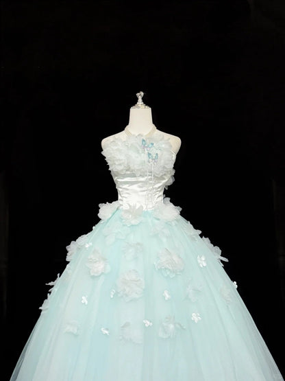 Sweet 16 Dresses Long Ball Gown Sweet Sixteen Long Birthday Dress Strapless Blue Formal Gown RC0317