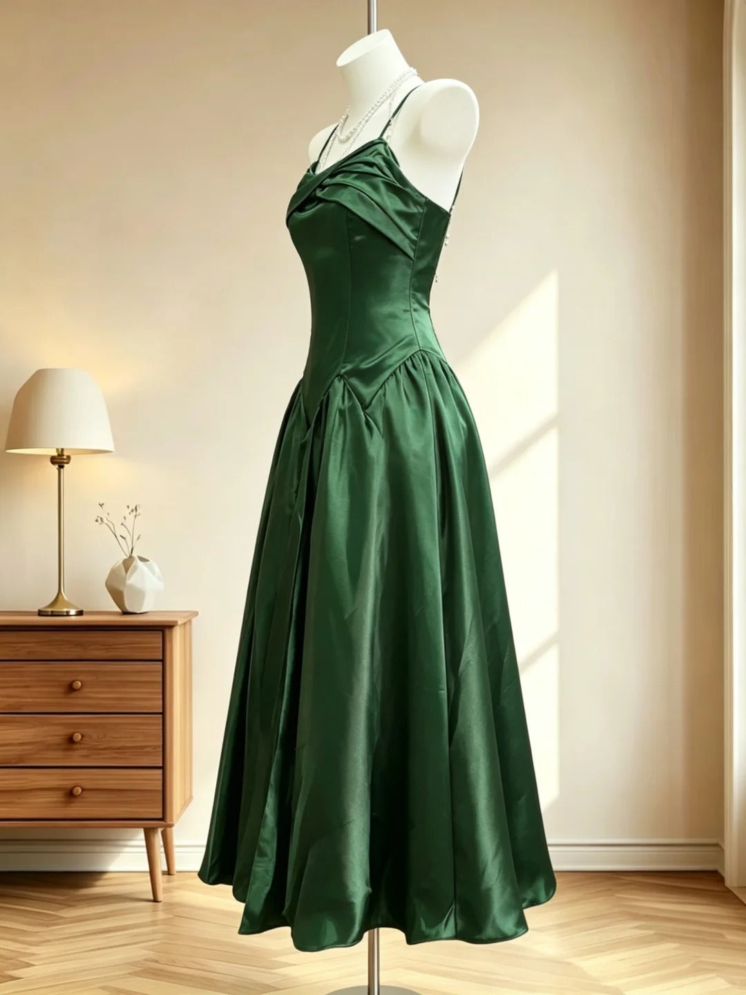 Simple Prom Dresses A line Spaghetti Strap Dark Green Sleeveless Evening Formal Dress RB3070