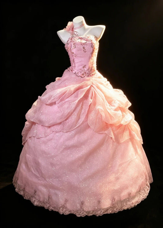 Fairy Quince Dress Ball Gown Strapless Pink Tiered Sweet 16 Quinceanera Dresses 15 Vestidos De Fiesta N4480