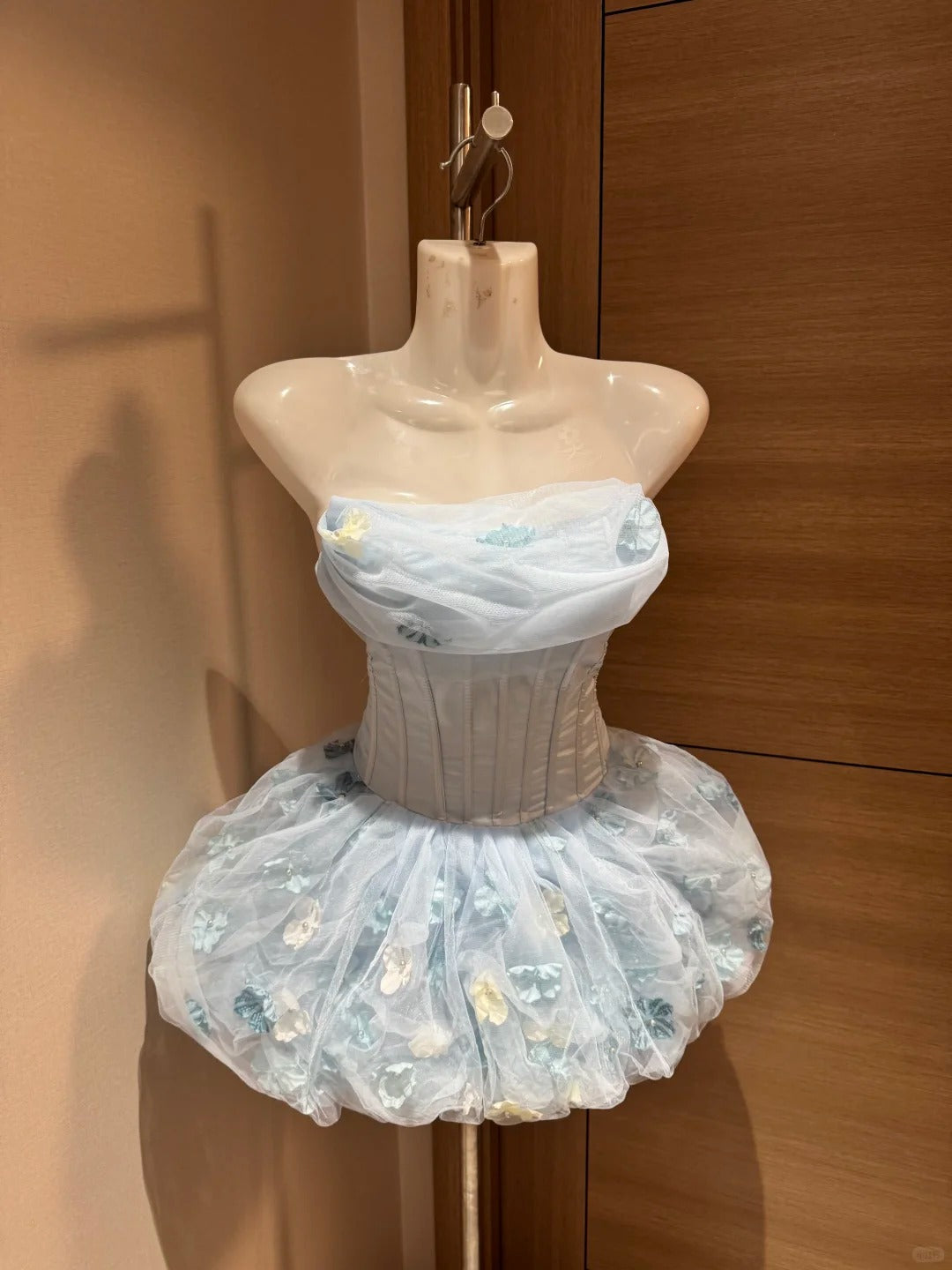 Cute Ball Gown Strapless Light Sky Blue Floral Short Night In Rio Inspo Hoco Dress Ideas Homecoming Dresses RB4037