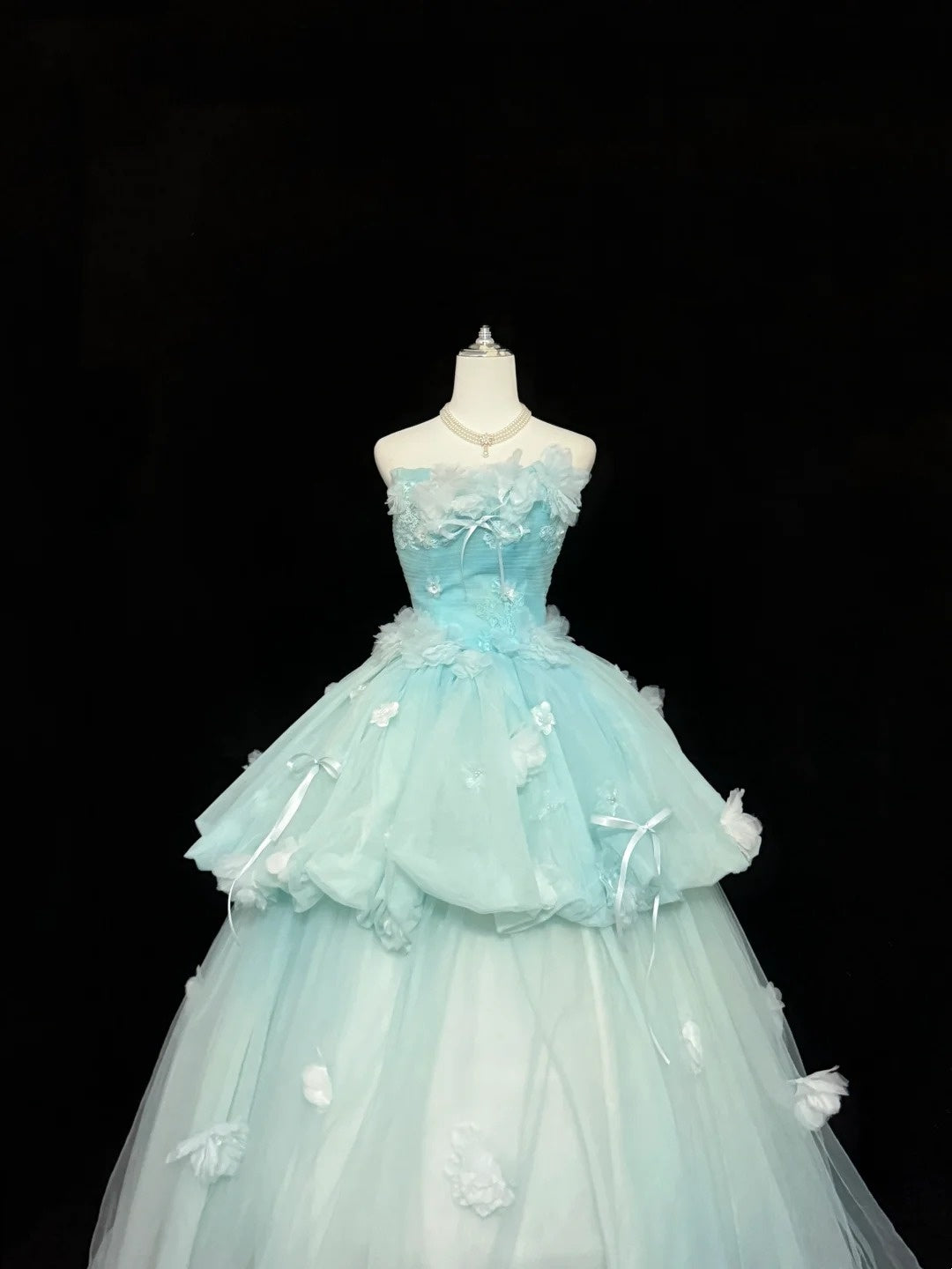 Sweet 16 Dresses Long Ball Gown Sweet Sixteen Long Birthday Dress Strapless Blue Tulle Formal Gown RC0321