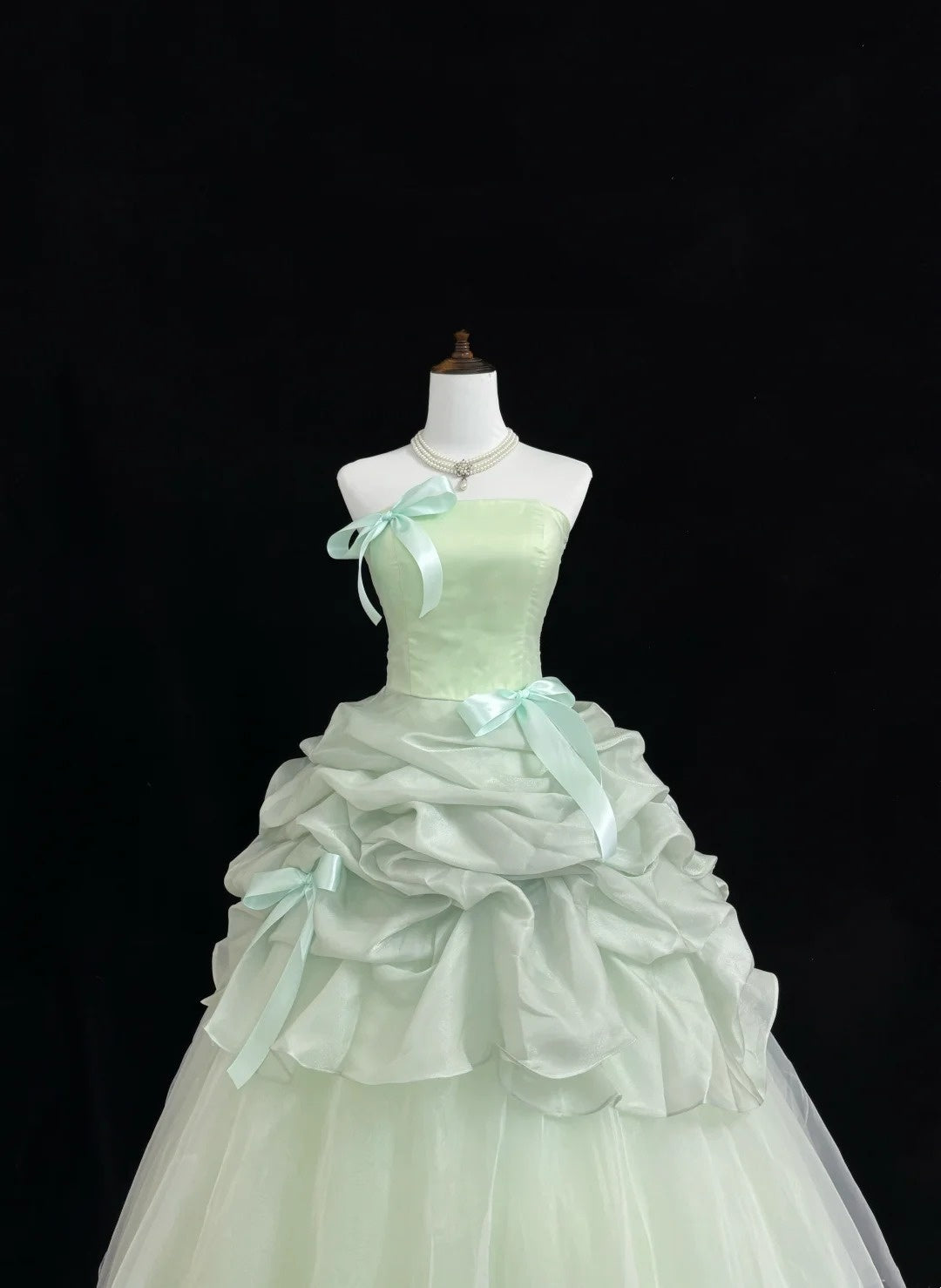 Sweet 16 Dresses Long Ball Gown Sweet Sixteen Long Birthday Dress Strapless Sage Green Tulle Formal Gown RC0340