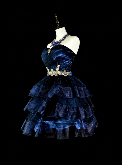 Pretty Ball Gown Strapless Navy Blue Tulle Graduation Short Mini Homecoming Dresses Hoco Dress N2718