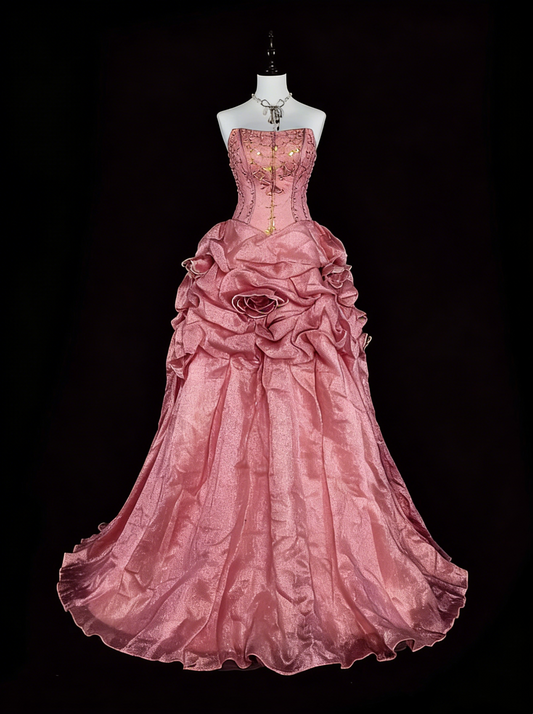Vintage Prom Dresses Aesthetic 1950s Retro Ball Gown Strapless Pink Long Party Dress N2021