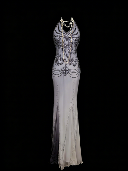 Vintage Fashion Night Aesthetic Mermaid Spaghetti Straps 80s 70s 90s Grey College Formal Outfit Long Prom Graduation Dresses N1144
